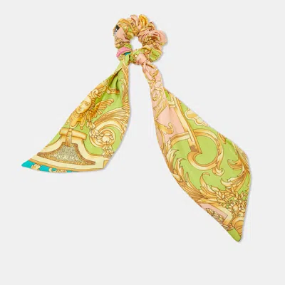 Pre-owned Versace Multicolor Barocco Print Silk Scrunchie