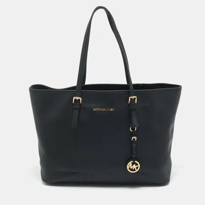 Pre-owned Michael Kors Black Leather Large Jet Set Travel Tote