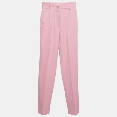 Pre-owned Dolce & Gabbana Pink Gabardine High Rise Trousers Xs