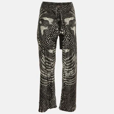 Pre-owned Roberto Cavalli Black Printed Silk Wide Leg Trousers S