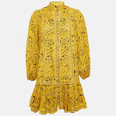 Pre-owned Zimmermann Yellow Printed Cotton Flounce Mini Dress Xs