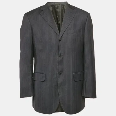 Pre-owned Ermenegildo Zegna Vintage Navy Blue Striped Wool Regular Fit Blazer L