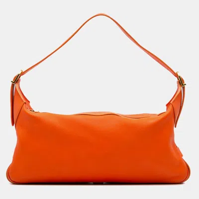 Pre-owned Celine Orange Medium Supple Grained Calfskin Romy Shoulder Bag