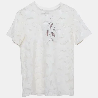 Pre-owned Max Mara Cream Lace Sheer Top S In White