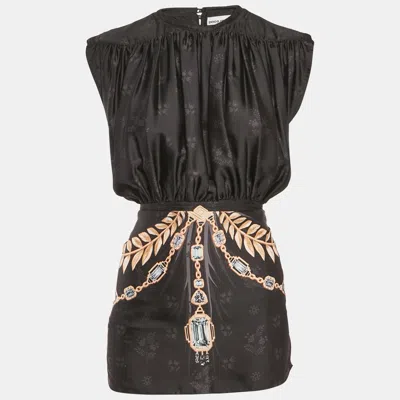 Pre-owned Rabanne Black Printed Satin Tie-back Top M