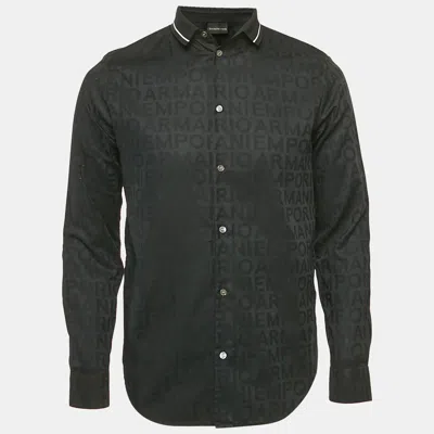 Pre-owned Emporio Armani Black Logo Cotton Regular Fit Shirt L In Blue