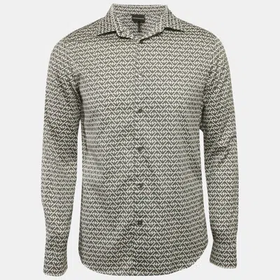 Pre-owned Emporio Armani Black Logo Print Cotton Slim Fit Shirt L