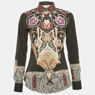 Pre-owned Etro Black Paisley Print Cotton Button Front Shirt S