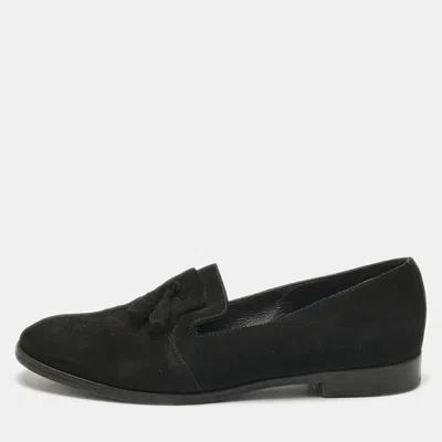 Pre-owned Sergio Rossi Black Suede Tassel Smoking Slippers Size 36.5