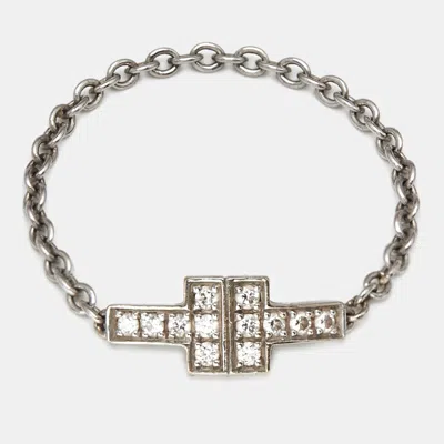 Pre-owned Tiffany & Co Tiffany T Diamonds 18k White Gold Chain Ring Size 58