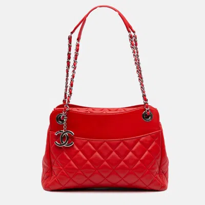 Pre-owned Chanel Red Quilted Lambskin 7 Tote