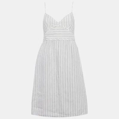 Pre-owned Theory White Striped Linen Midi Dress M