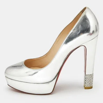 Pre-owned Christian Louboutin Silver Leather Crystal Embellished Platform Pumps Size 39