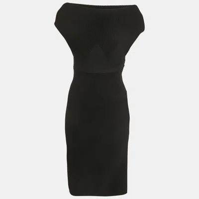 Pre-owned Alaïa Black Rib Knit Off-shoulder Mini Dress M