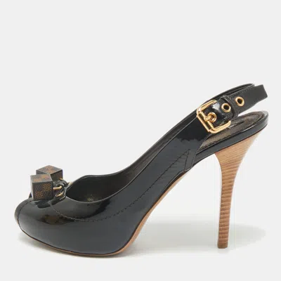 Pre-owned Louis Vuitton Brown Vernis Dice Peep Toe Slingback Pumps Size 38