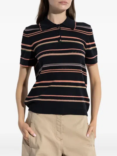 Ps By Paul Smith Striped Scalloped-edge Polo Shirt In Multi