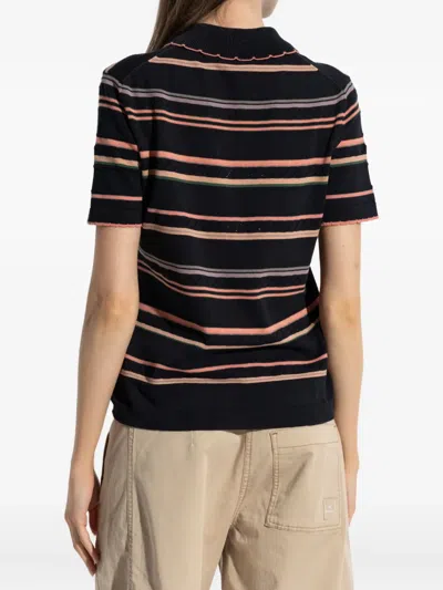 Ps By Paul Smith Striped Scalloped-edge Polo Shirt In Multi