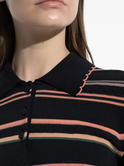 Ps By Paul Smith Striped Scalloped-edge Polo Shirt In Multi