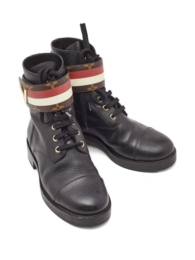 Pre-owned Louis Vuitton Leather Lace-up Strap Combat Boots