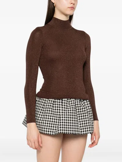 Self-portrait High-neck Top In Brown