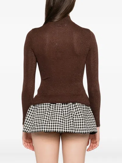 Self-portrait High-neck Top In Brown