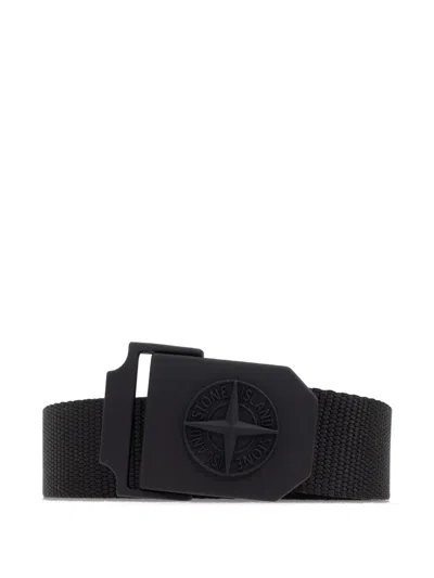 Stone Island Logo-buckle Tape Belt In Black