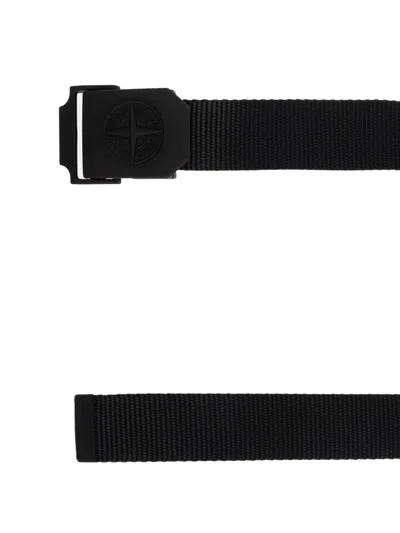 Stone Island Logo-buckle Tape Belt In Black