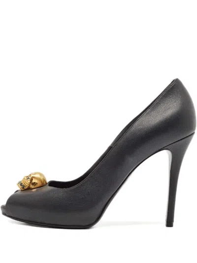 Pre-owned Alexander Mcqueen 115mm Skull-embellish Peep-toe Pumps