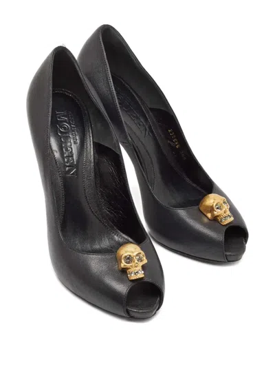 Pre-owned Alexander Mcqueen 115mm Skull-embellish Peep-toe Pumps