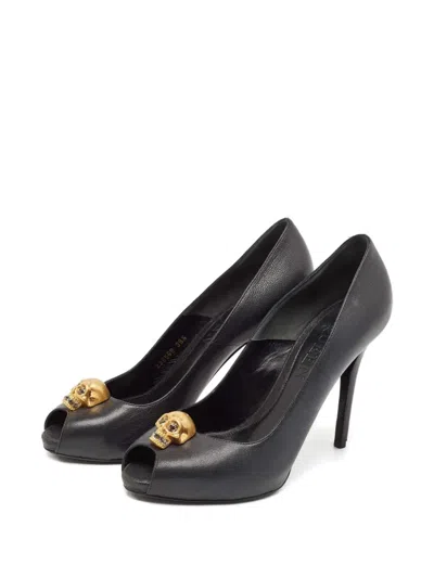 Pre-owned Alexander Mcqueen 115mm Skull-embellish Peep-toe Pumps