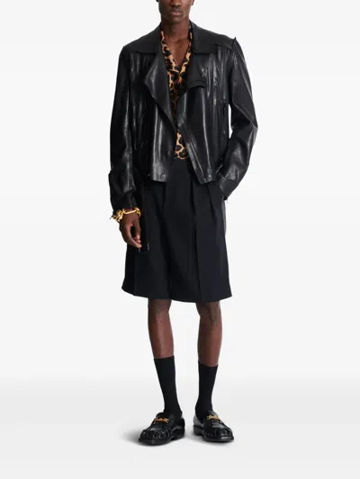 Balmain Lightweight Lambskin Leather Biker Jacket In Black