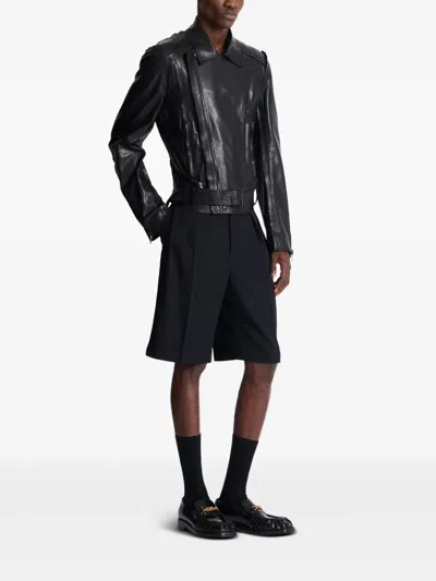 Balmain Lightweight Lambskin Leather Biker Jacket In Black