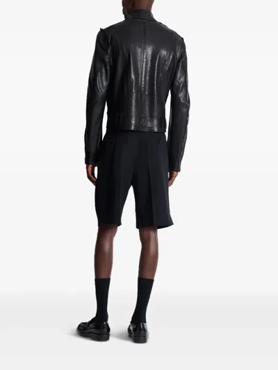 Balmain Lightweight Lambskin Leather Biker Jacket In Black