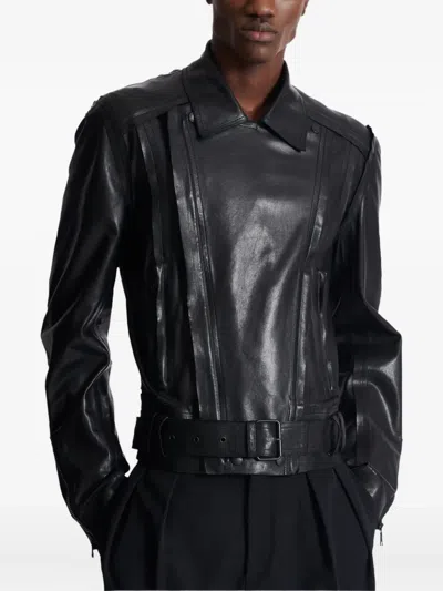 Balmain Lightweight Lambskin Leather Biker Jacket In Black