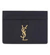 Saint Laurent Quilted Monogram Leather Card Holder In Marine