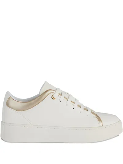 Geox Metallic-panel Lace-up Sneakers In White