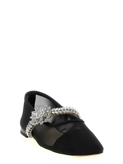 Mach&mach Black Lotus Flower Mesh Ballerina Flats In Black