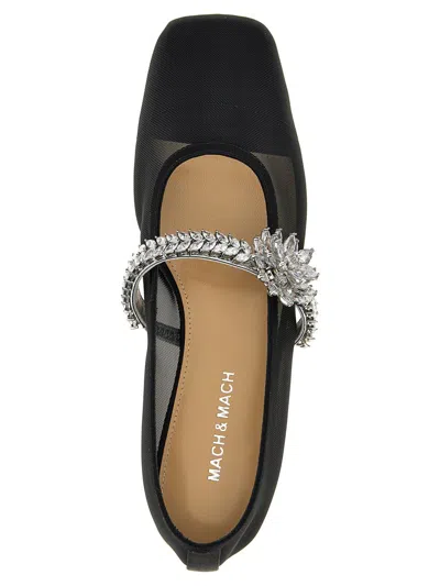 Mach&mach Black Lotus Flower Mesh Ballerina Flats In Black