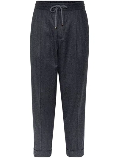 Brunello Cucinelli Grey Pinstriped Virgin Wool Trousers