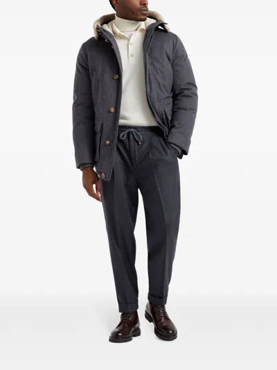 Brunello Cucinelli Grey Pinstriped Virgin Wool Trousers