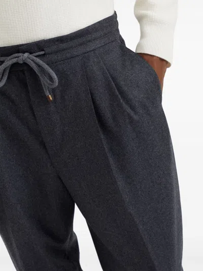 Brunello Cucinelli Grey Pinstriped Virgin Wool Trousers