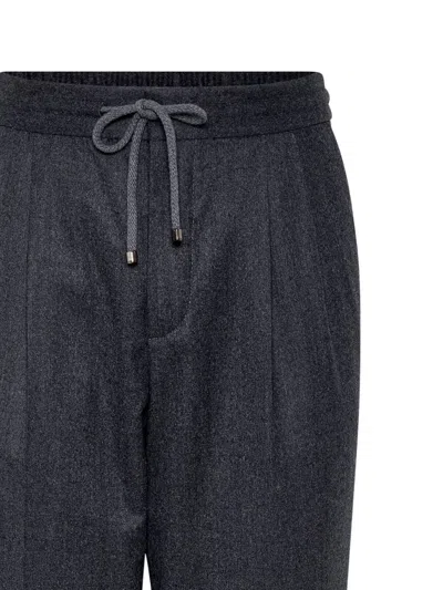 Brunello Cucinelli Grey Pinstriped Virgin Wool Trousers