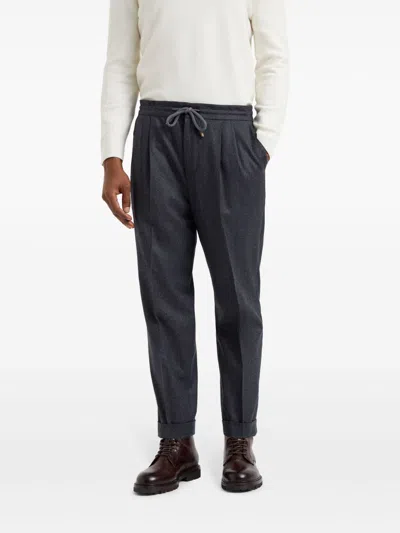 Brunello Cucinelli Grey Pinstriped Virgin Wool Trousers
