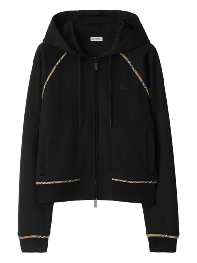 Burberry Checked-trim Zip-up Hoodie In Black