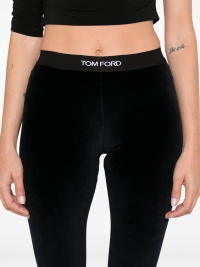 Tom Ford Stretch Lustrous Velour Signature Leggings In Black