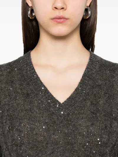 Brunello Cucinelli Wool Blend Sweater With All-over Sequins In Gray