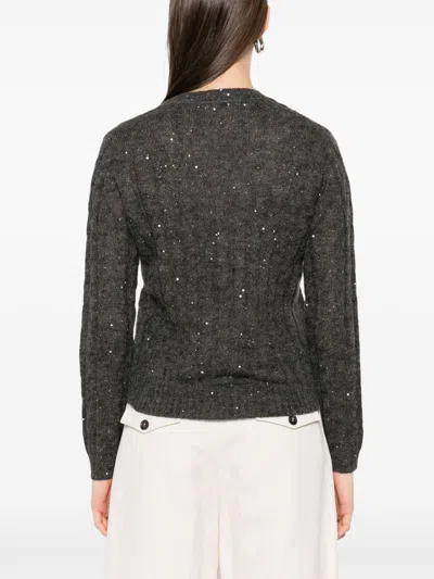 Brunello Cucinelli Wool Blend Sweater With All-over Sequins In Gray