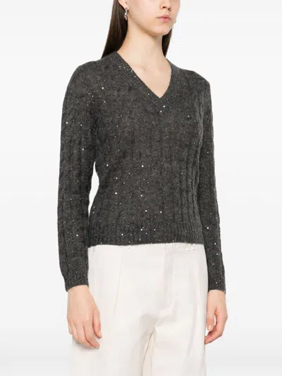 Brunello Cucinelli Wool Blend Sweater With All-over Sequins In Gray