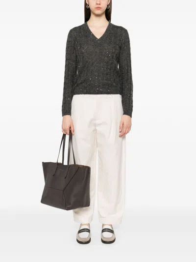 Brunello Cucinelli Wool Blend Sweater With All-over Sequins In Gray