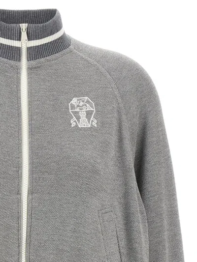 Brunello Cucinelli Logo Zipped Sweatshirt In Gray